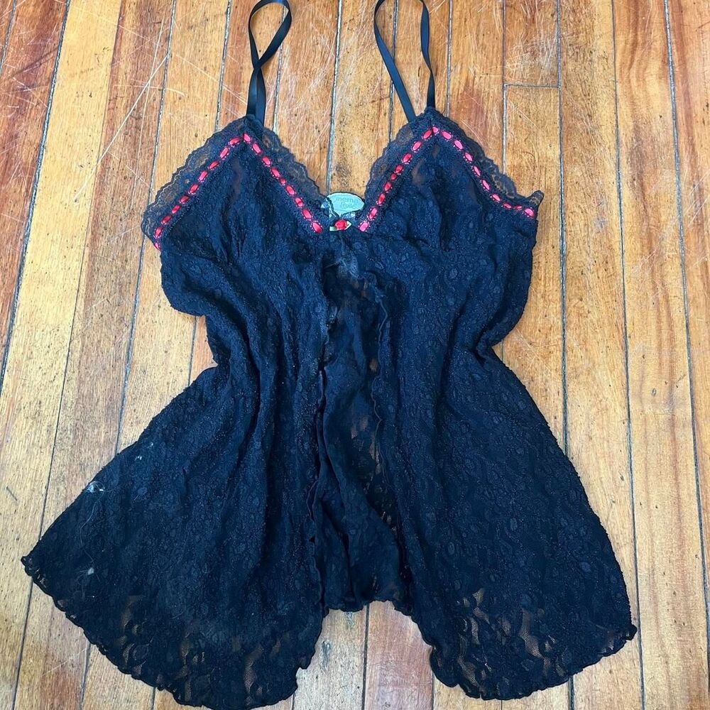 Cinema Etoile Baby Doll Women's M Black and Red Rose Lace Ribbon Vintage